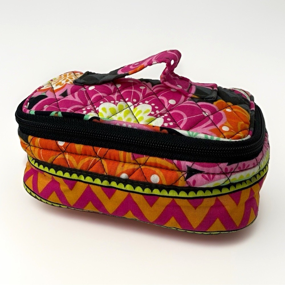 Vera Bradley Quilted Floral Chevron Makeup Bag Zipper Handle Pockets